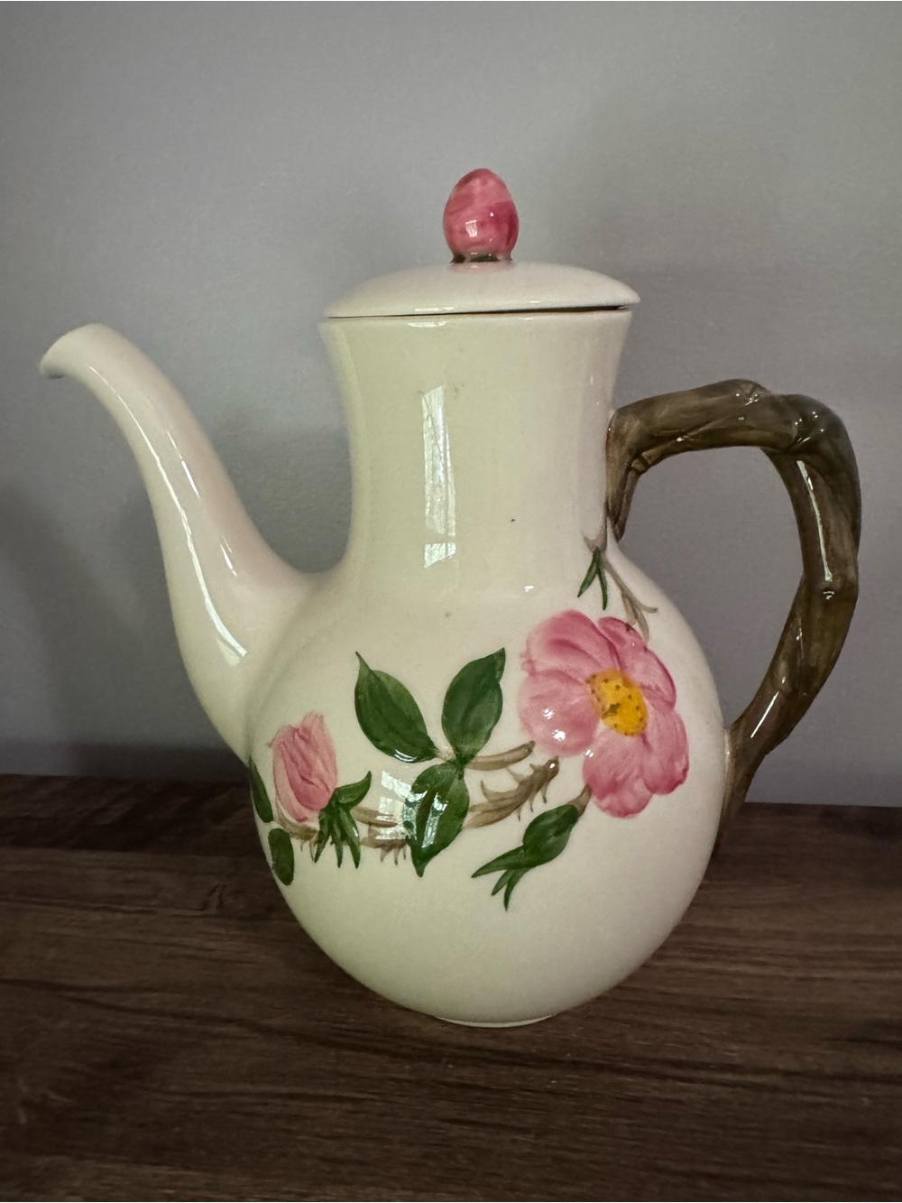 Vintage Franciscan Earthenware Desert Rose Coffee Pot with Lid 8.5"